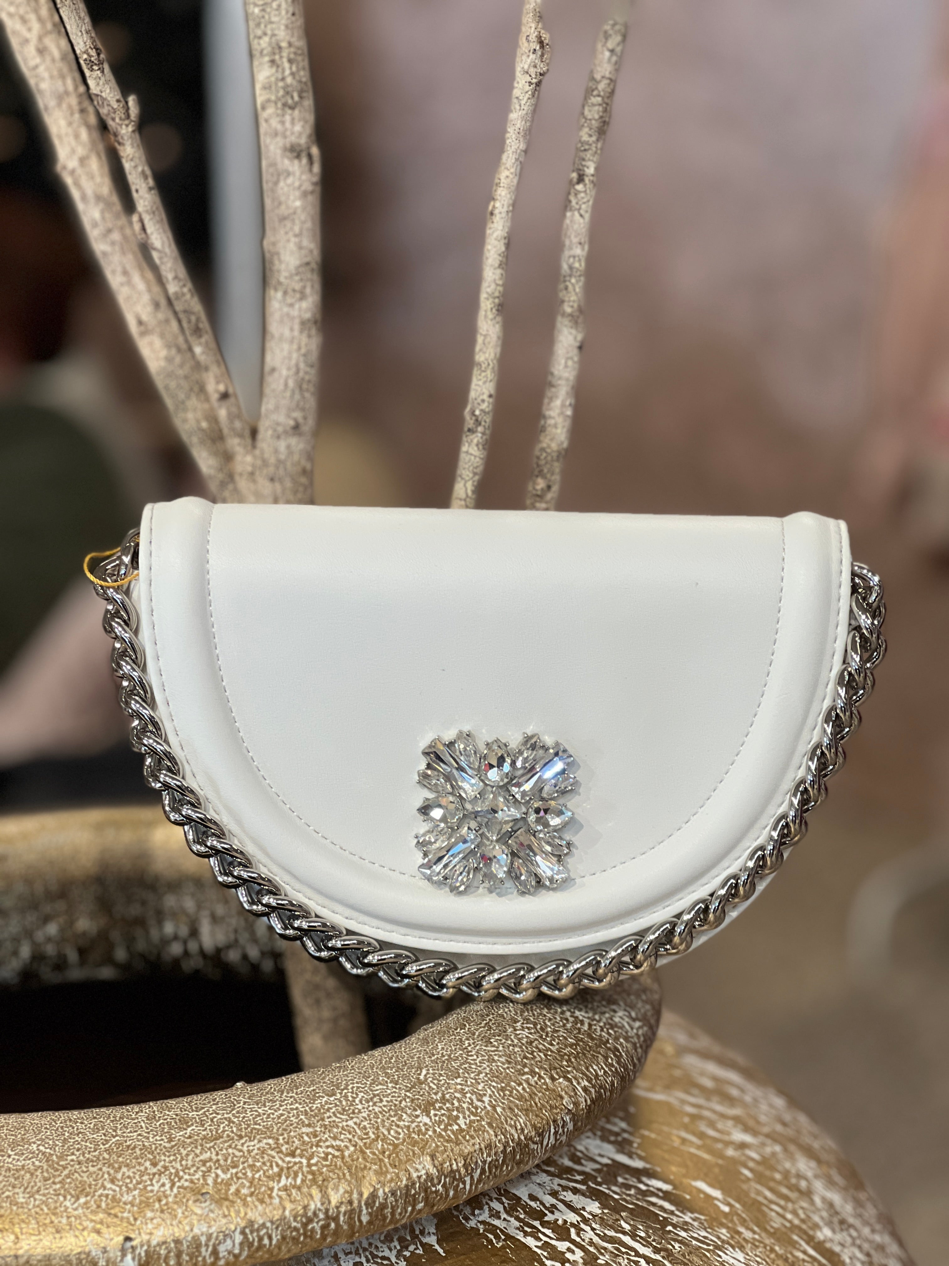 Rose - Lille håndtaske med similitensten og sølv kæde